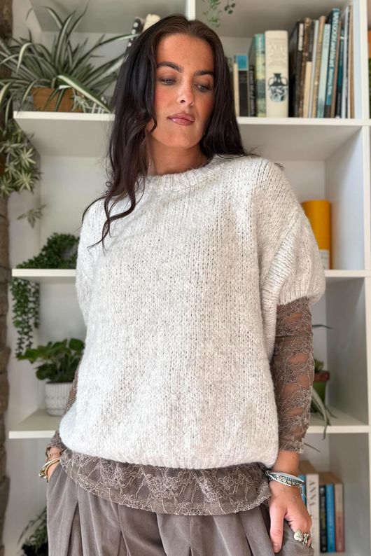 Big Softie Cap Sleeve Knit Top Calico Marl